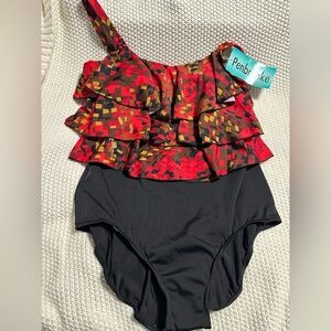 Pembroke Kids Ruffled One-Piece Swimsuit - Red and Black